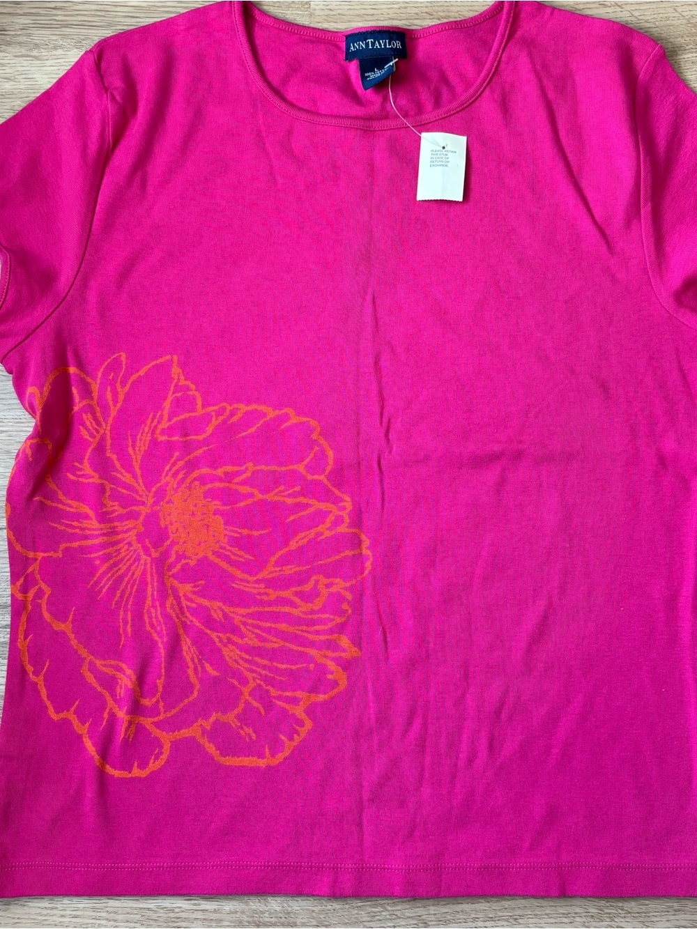 Vintage Y2K New Ann Taylor Pink Floral Tee t shirt short sleeve deadstock large